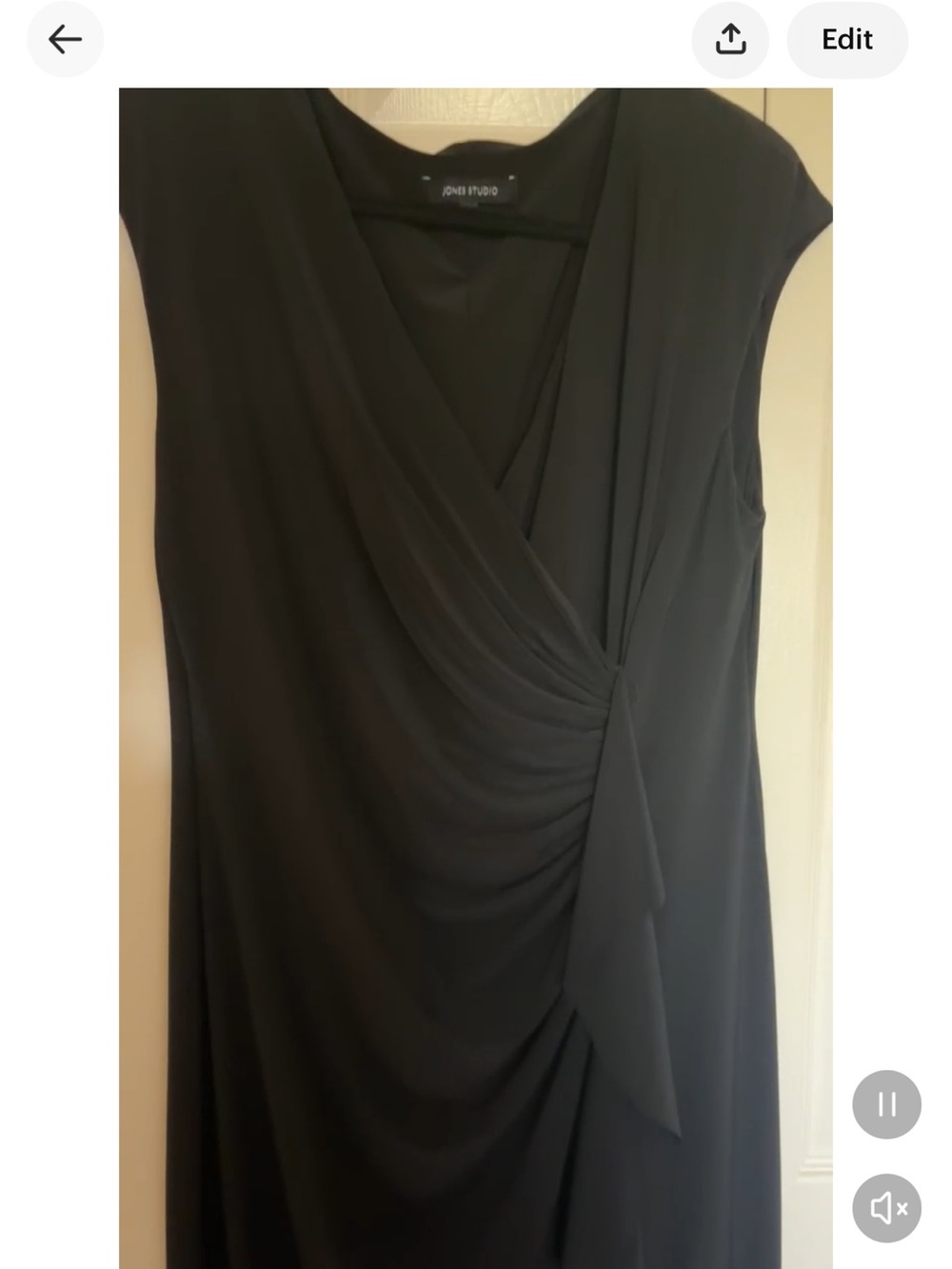 Jones Studio maxi dress with ruffle trim front, black , size 16